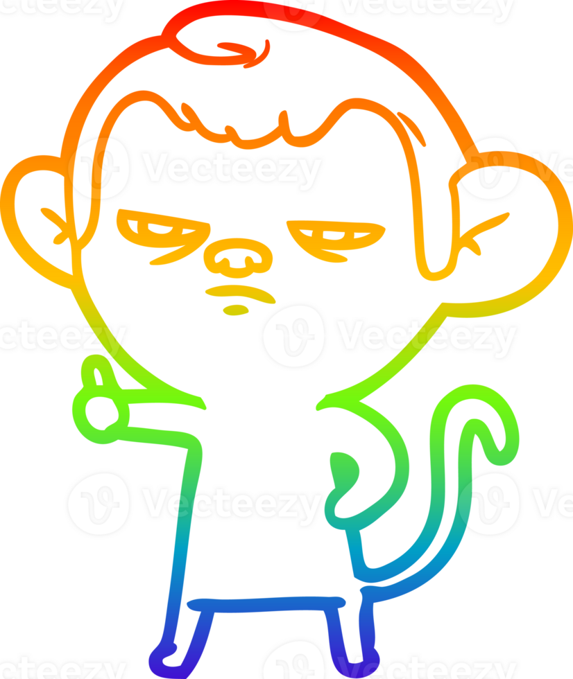 rainbow gradient line drawing of a cartoon annoyed monkey png