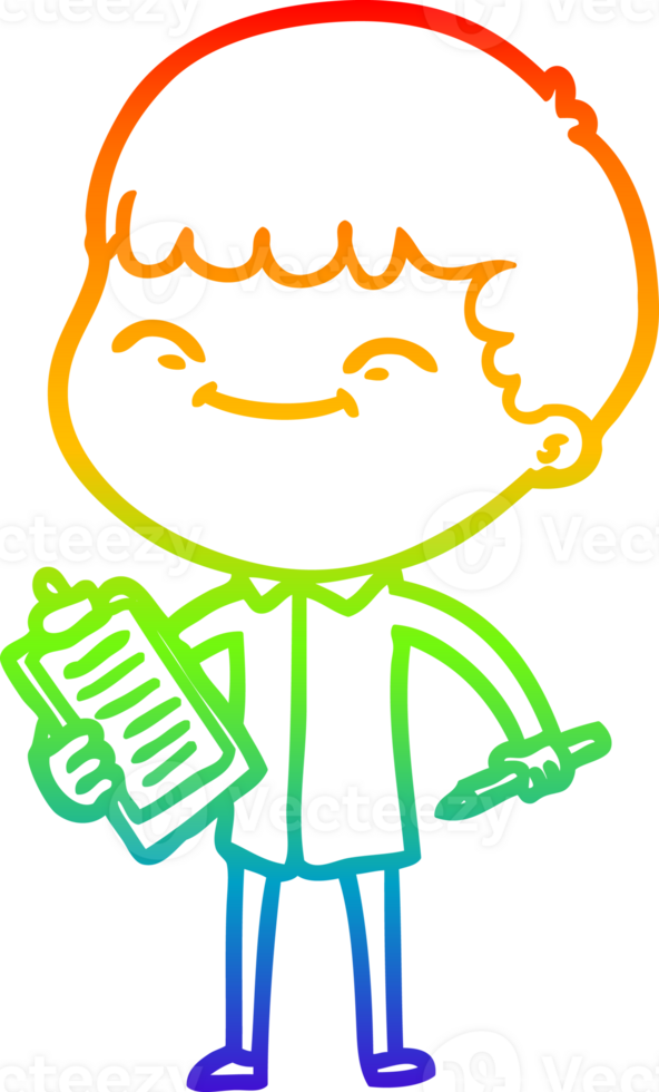 rainbow gradient line drawing of a cartoon happy boy png