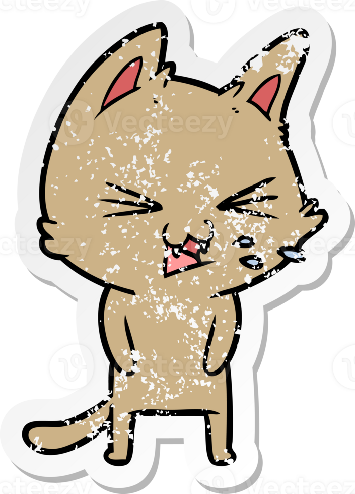 distressed sticker of a cartoon cat hissing png