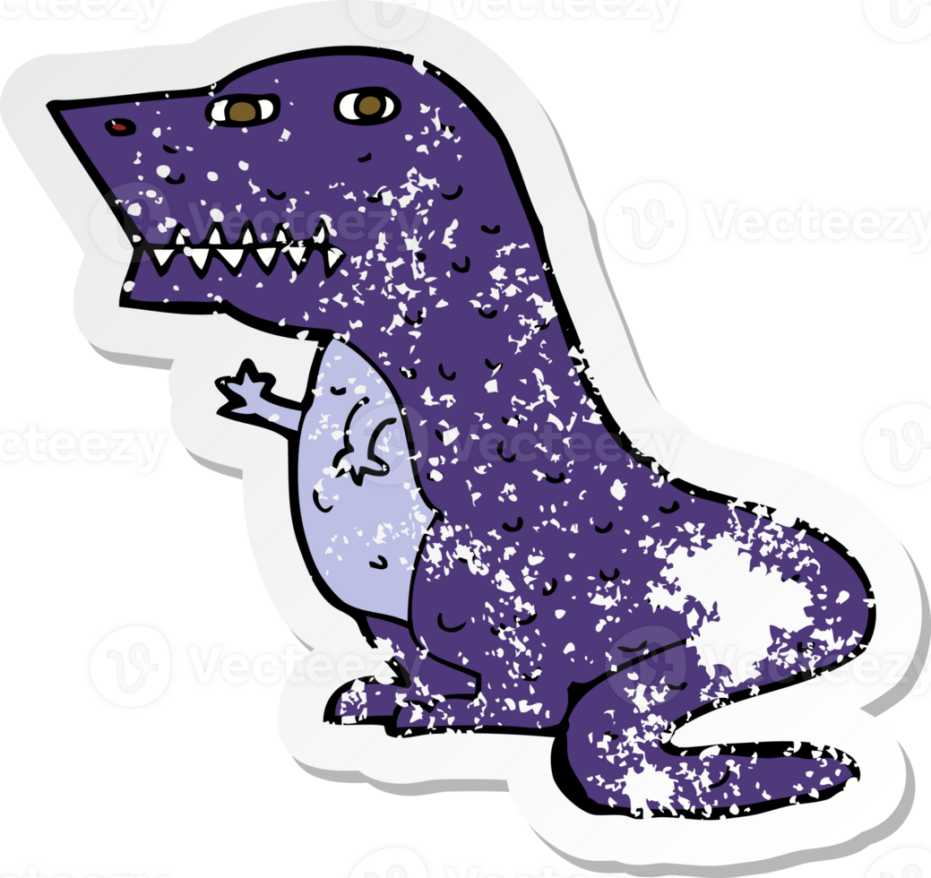 retro distressed sticker of a cartoon dinosaur png