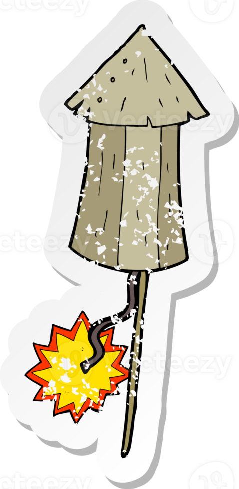 retro distressed sticker of a cartoon old wooden firework png