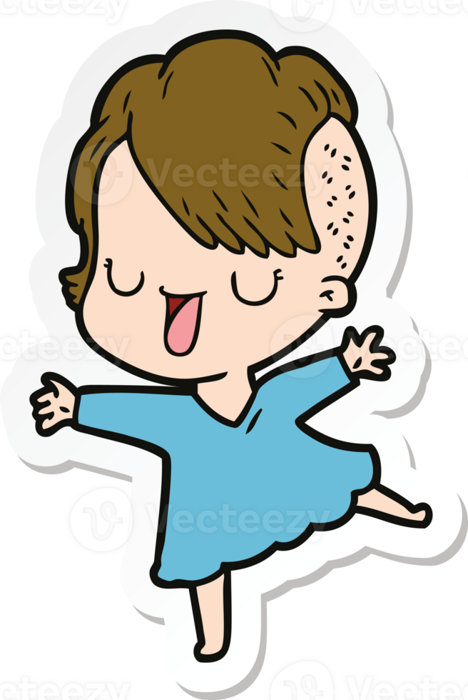 sticker of a cute cartoon girl with hipster haircut png