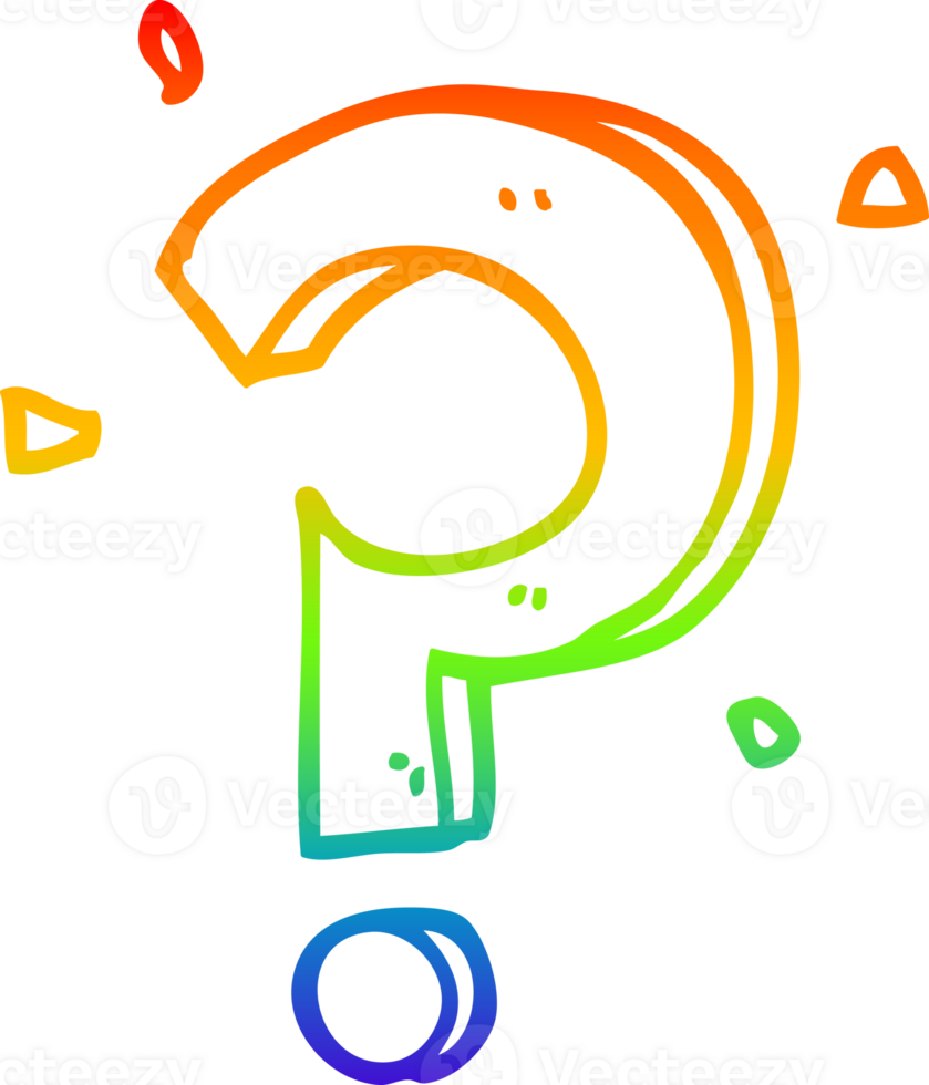rainbow gradient line drawing of a cartoon question mark png