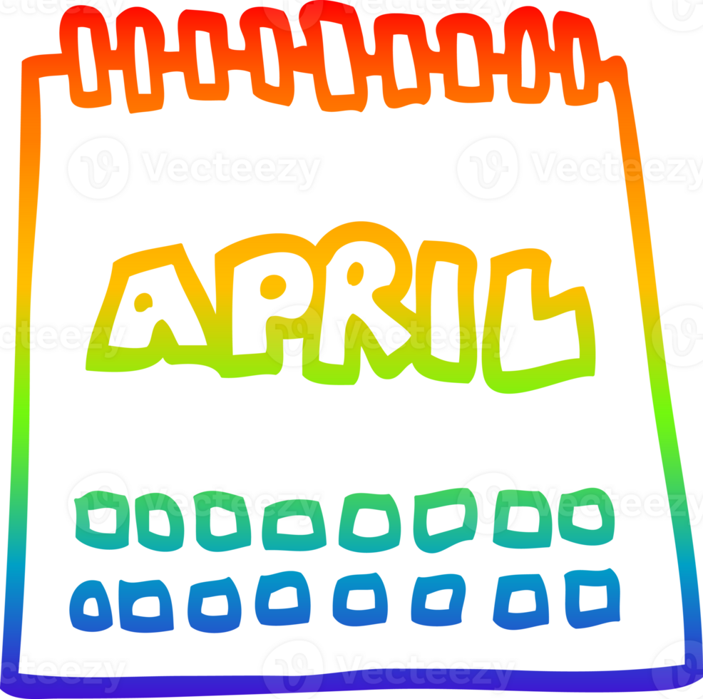 rainbow gradient line drawing of a cartoon calendar showing month of april png