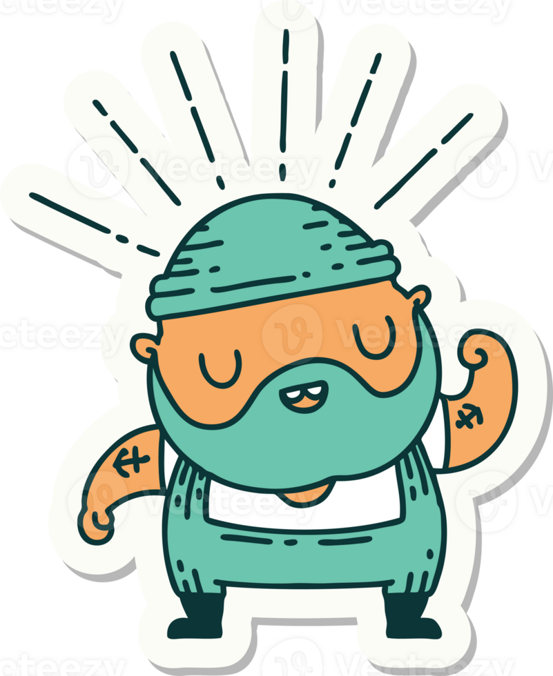 sticker of a tattoo style bearded man flexing bicep png