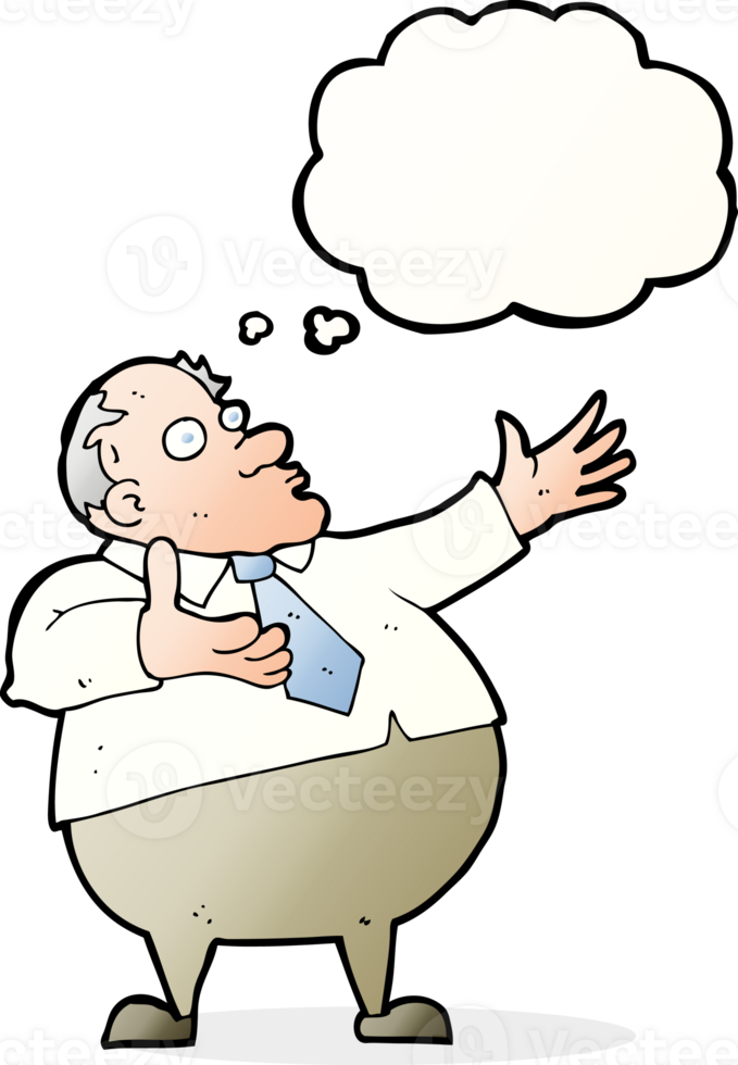 cartoon exasperated middle aged man with thought bubble png