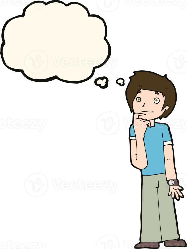 cartoon boy wondering with thought bubble png