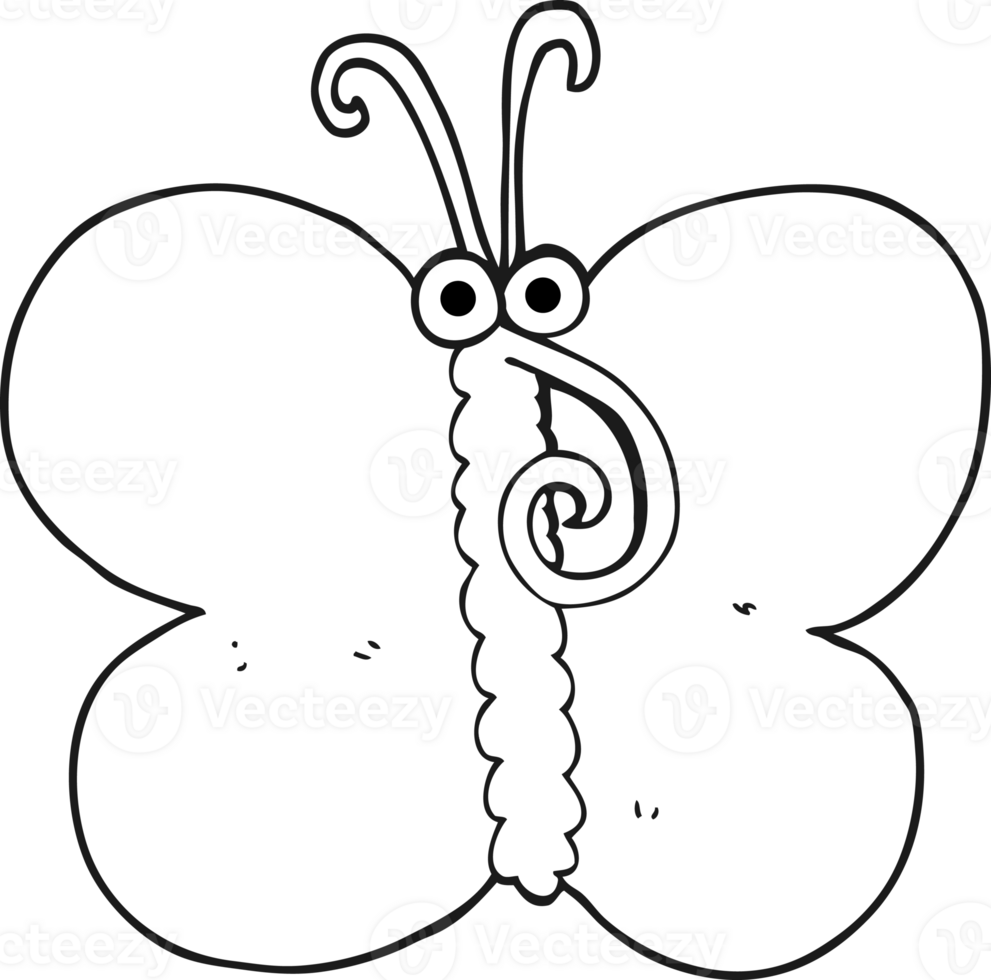 hand drawn black and white cartoon butterfly png