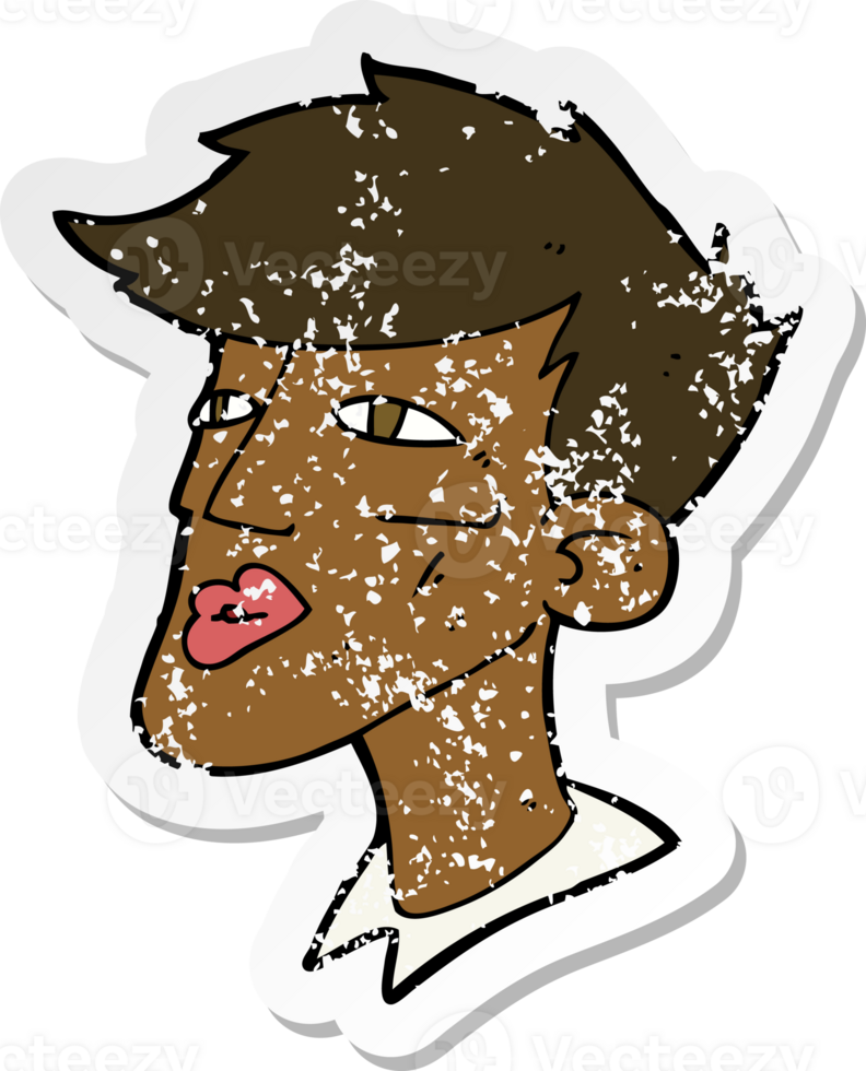 retro distressed sticker of a cartoon male model guy png