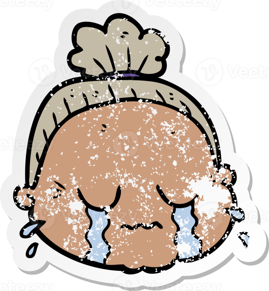 distressed sticker of a cartoon old lady png