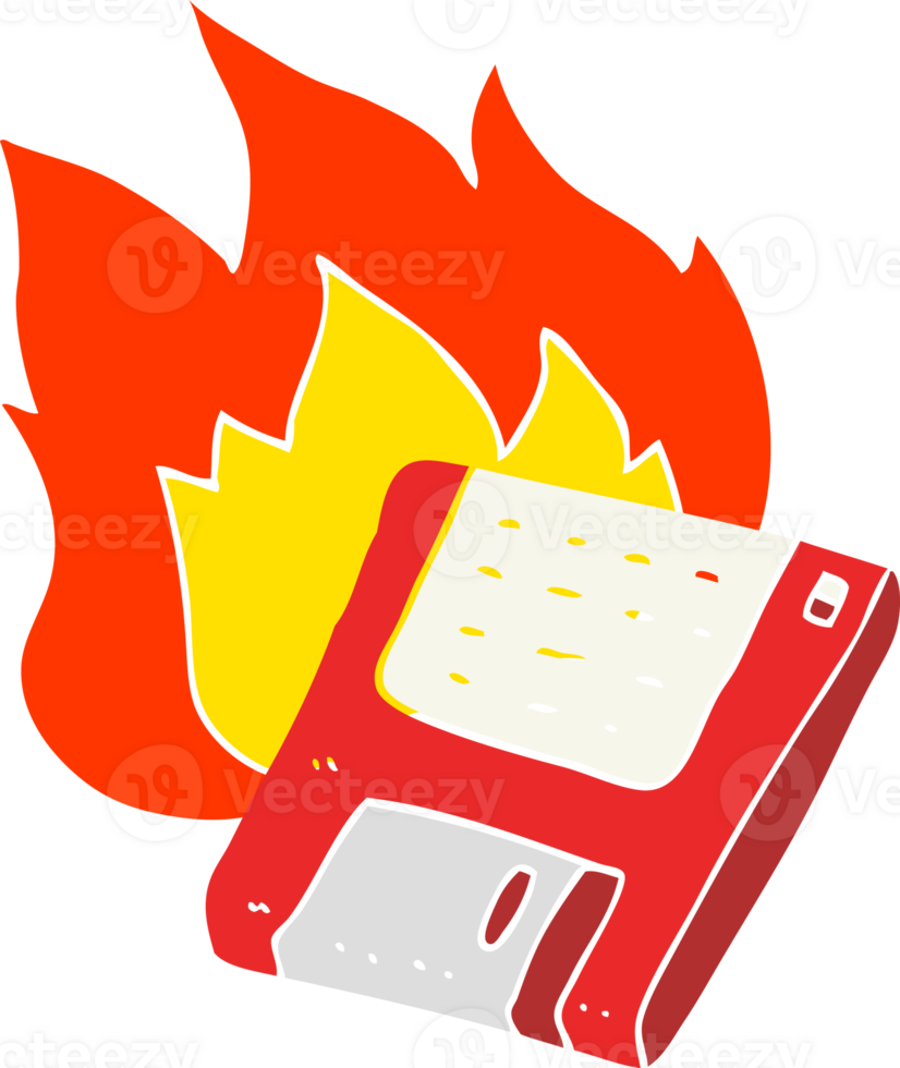 flat color illustration of old computer disk burning png