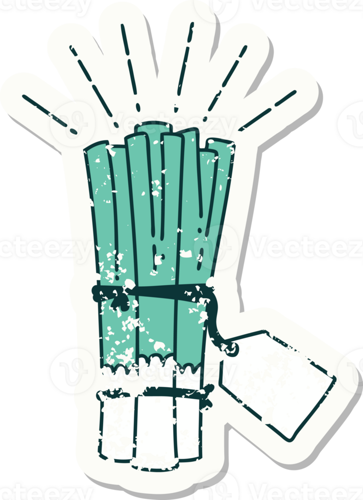 worn old sticker of a tattoo style bunch of leeks png