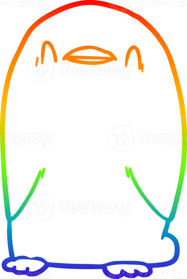 rainbow gradient line drawing of a cartoon penguin png