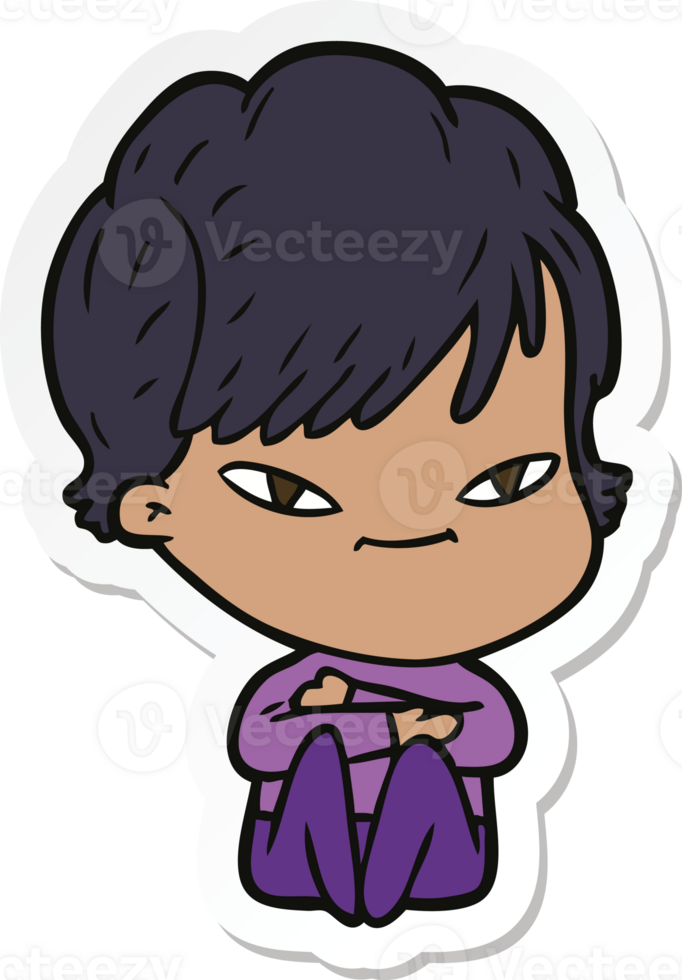 sticker of a cartoon happy woman png