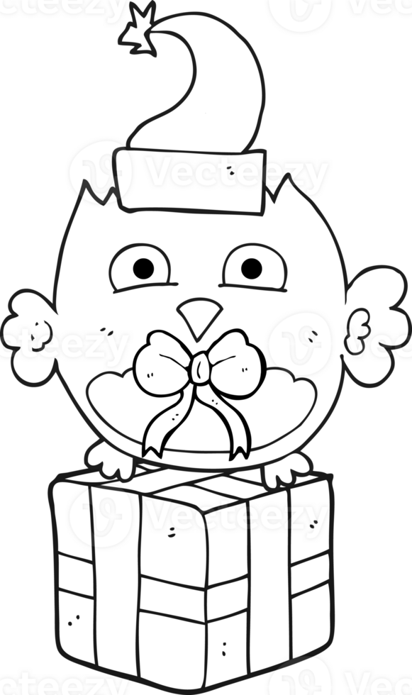 hand drawn black and white cartoon christmas owl png