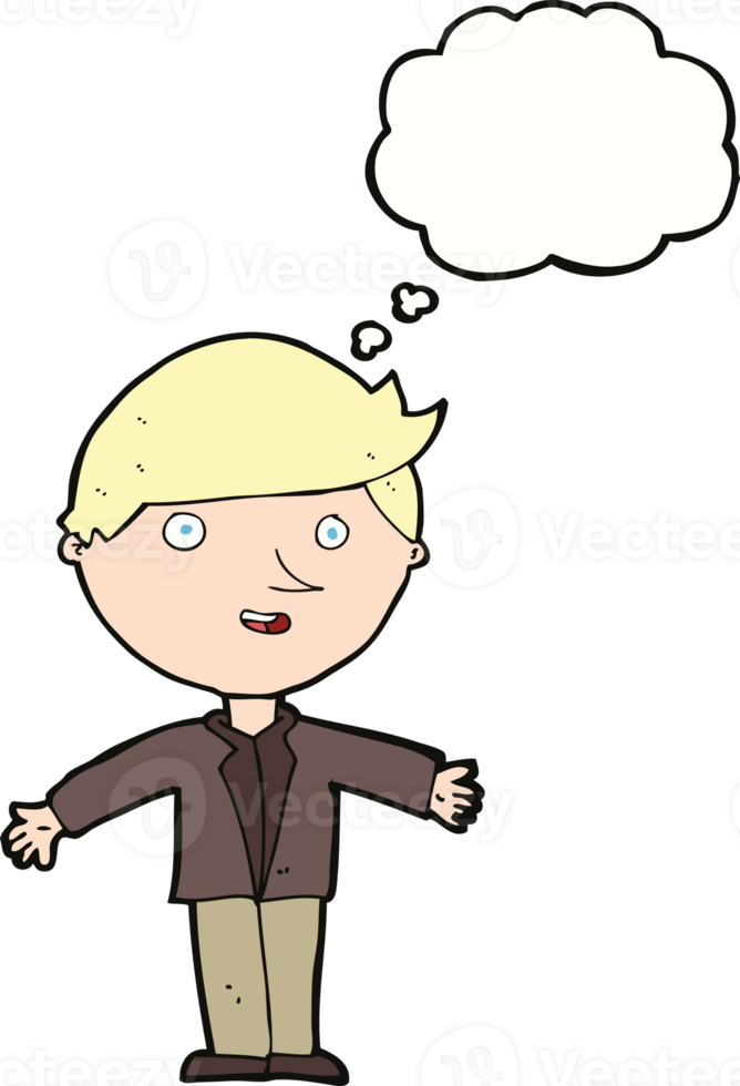 cartoon man in casual jacket with thought bubble png