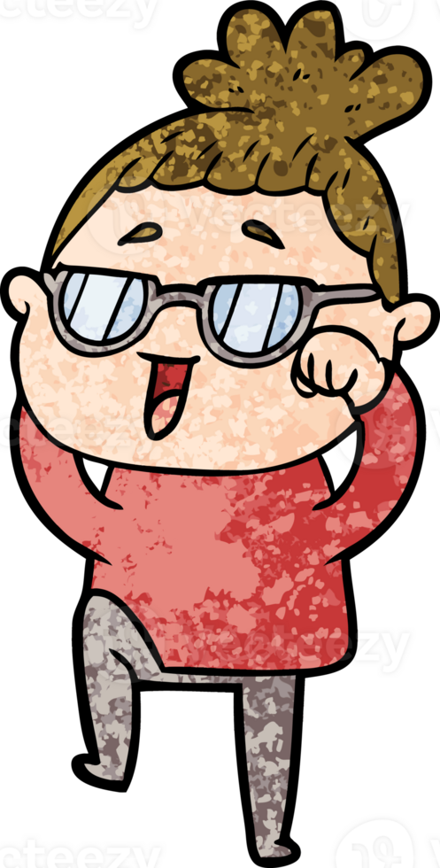 cartoon happy woman wearing spectacles png