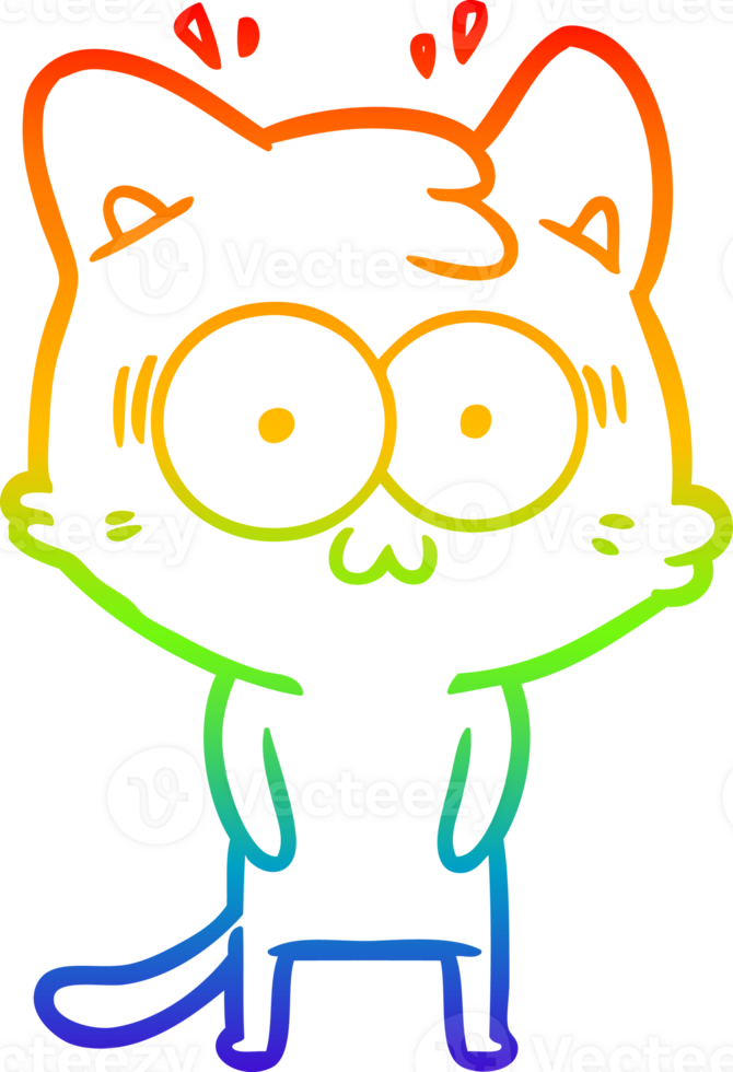 rainbow gradient line drawing of a cartoon surprised cat png