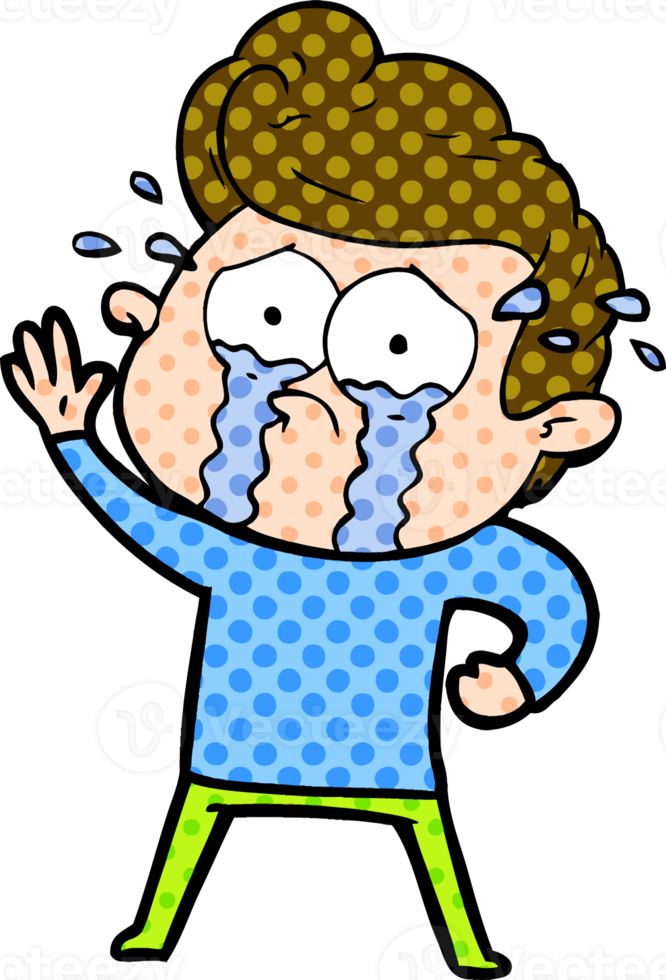 cartoon crying man waving png