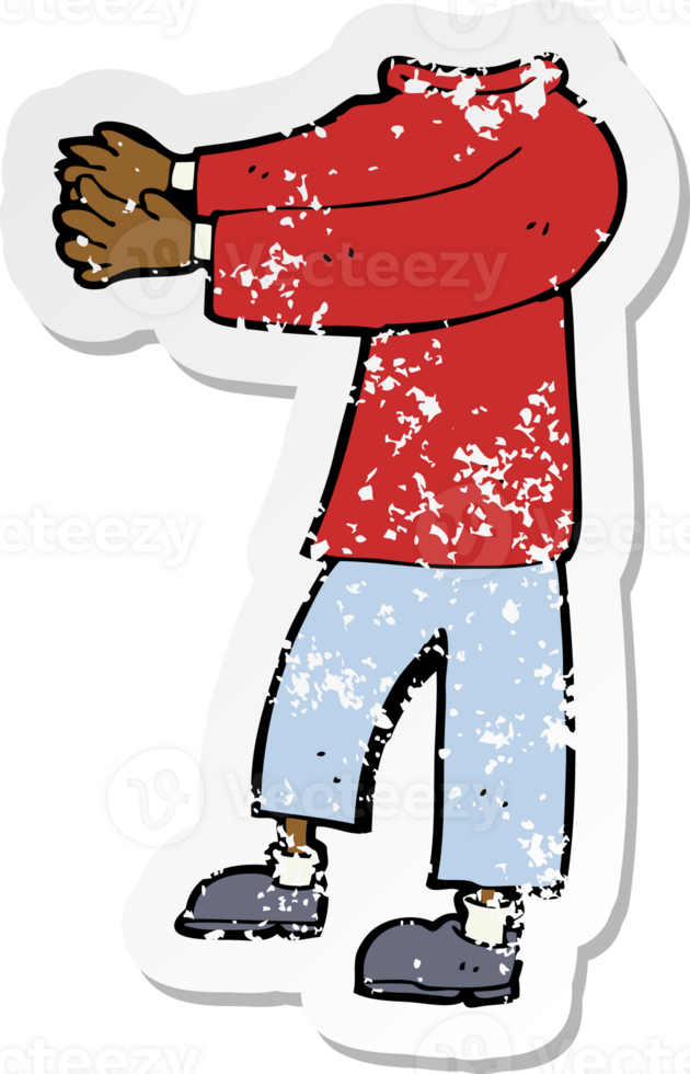 retro distressed sticker of a cartoon headless body png
