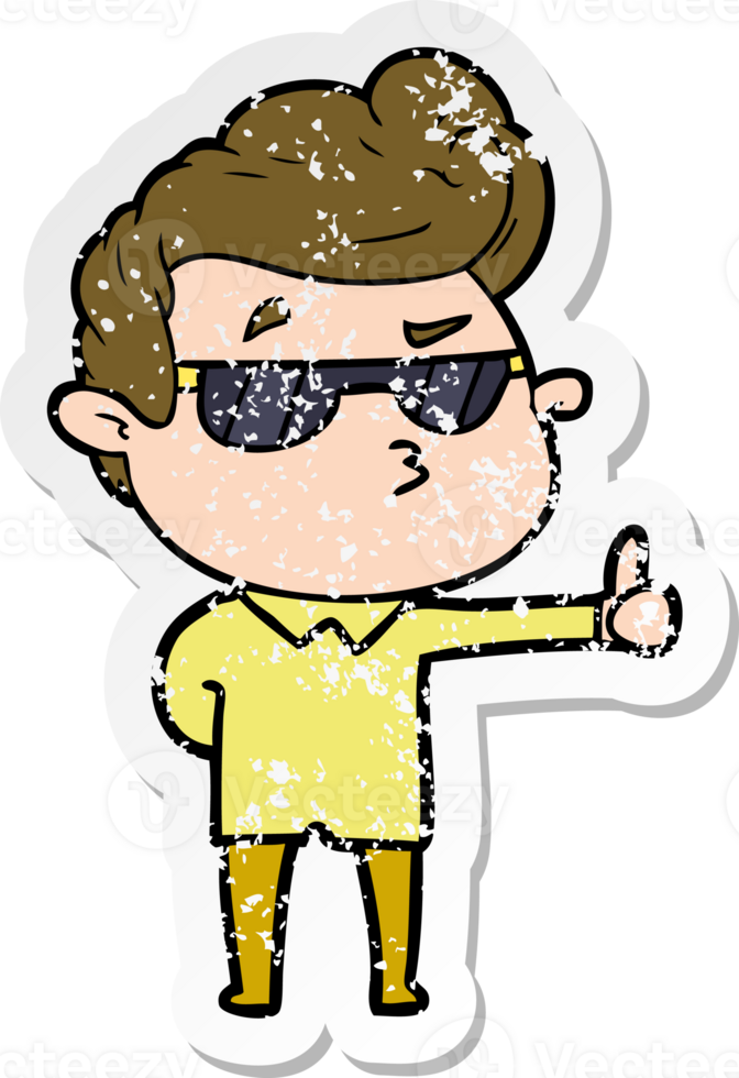 distressed sticker of a cartoon cool guy png
