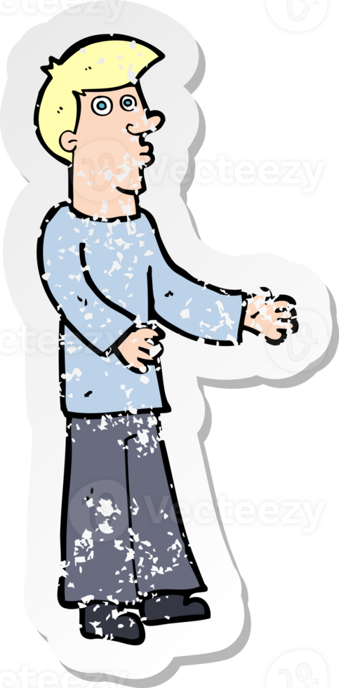 retro distressed sticker of a cartoon curious man png