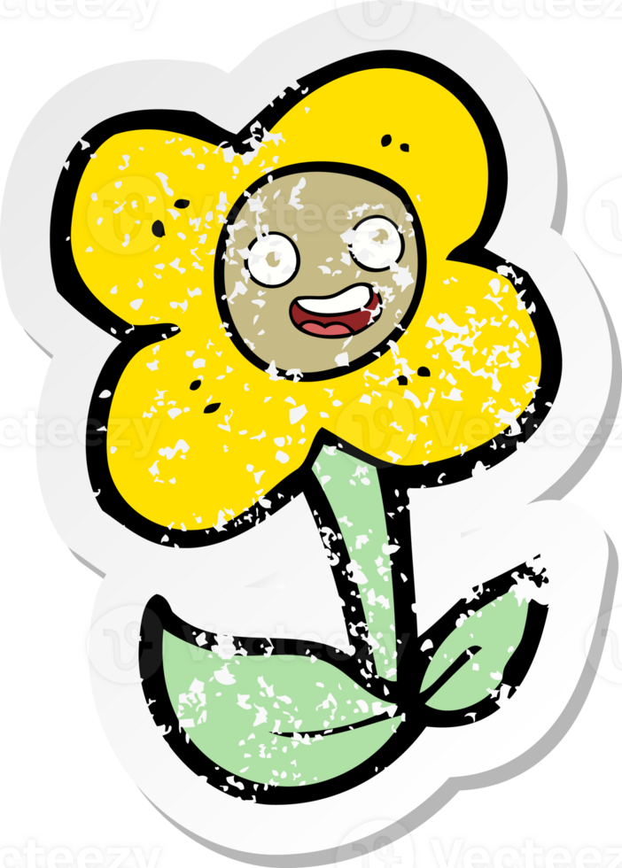 retro distressed sticker of a cartoon flower png
