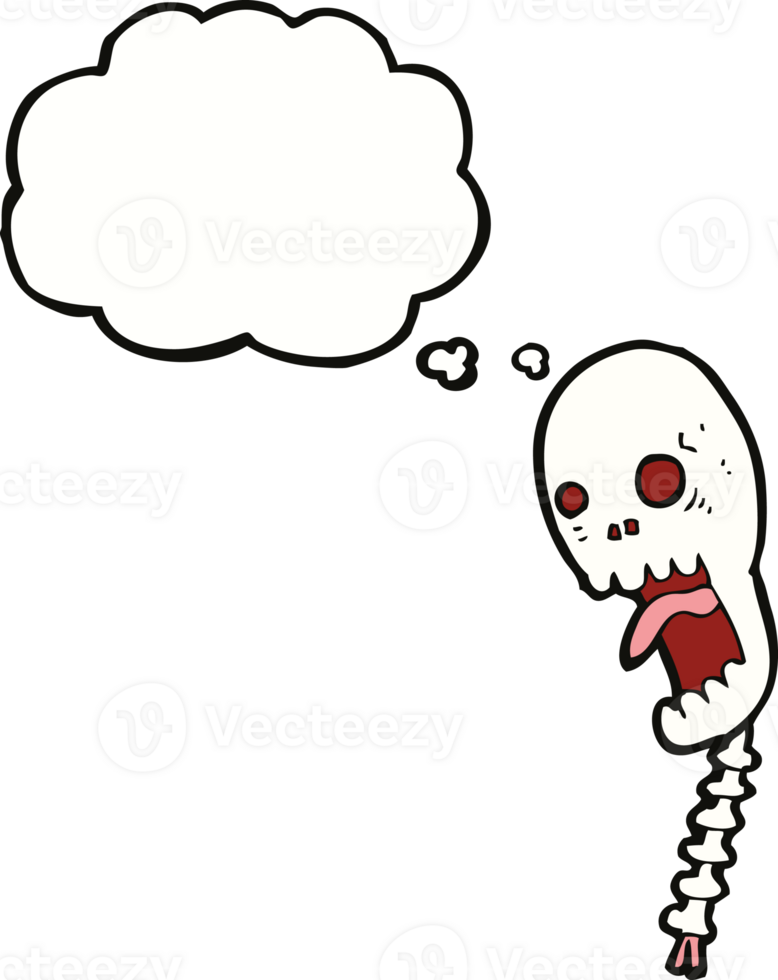 funny cartoon skull with thought bubble png