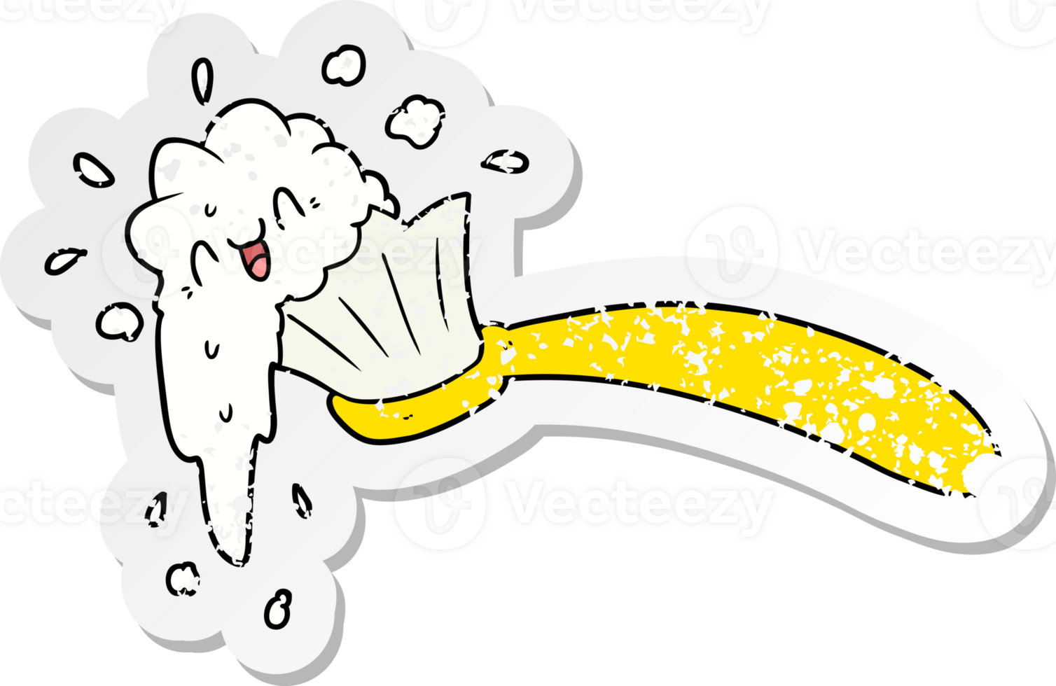 distressed sticker of a cartoon toothbrush and toothpaste png