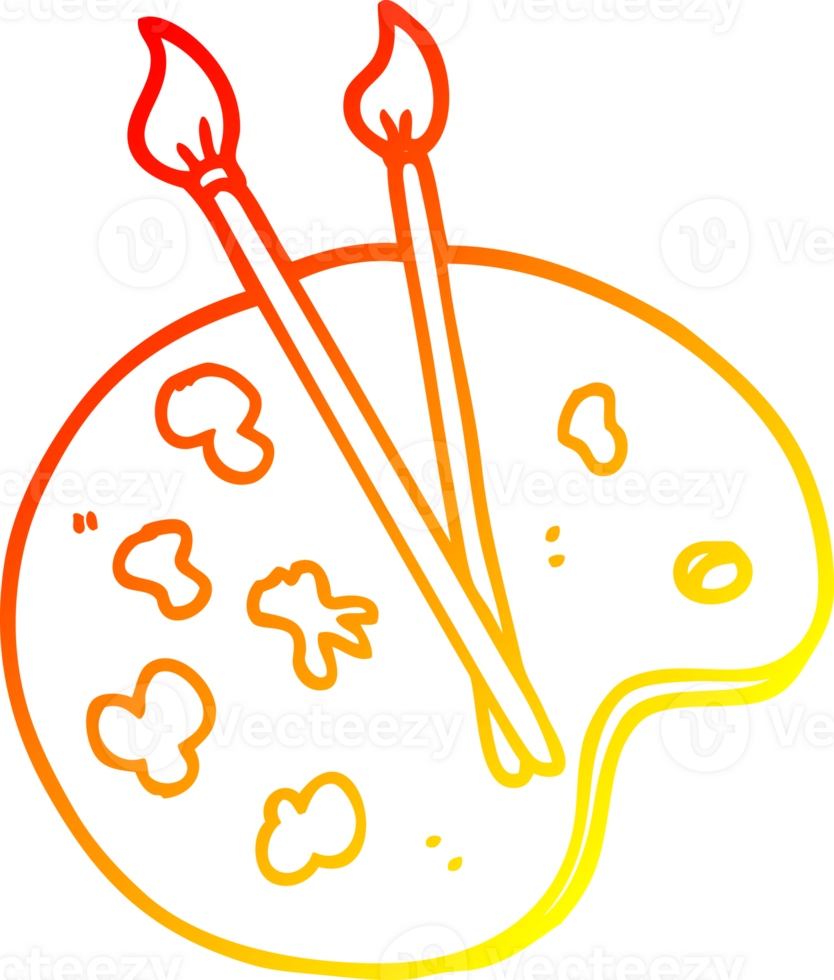 warm gradient line drawing of a cartoon artist palette png