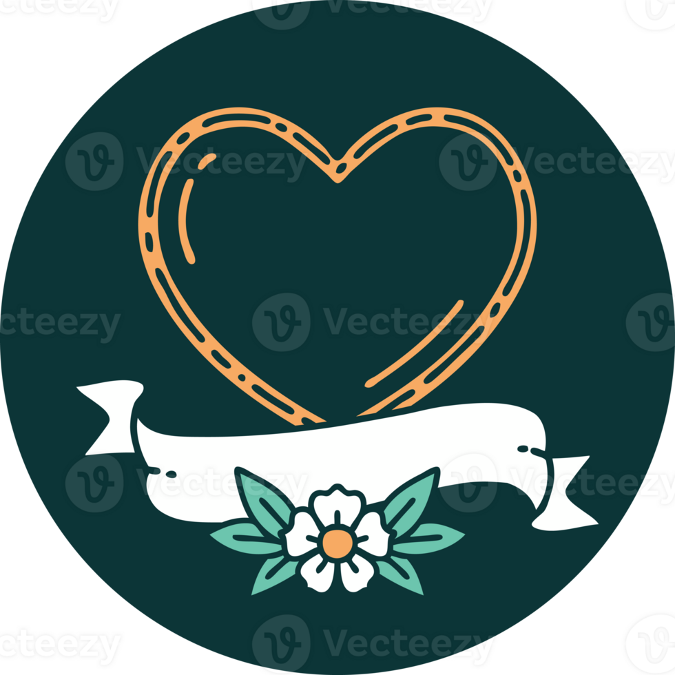 iconic tattoo style image of a heart and banner png