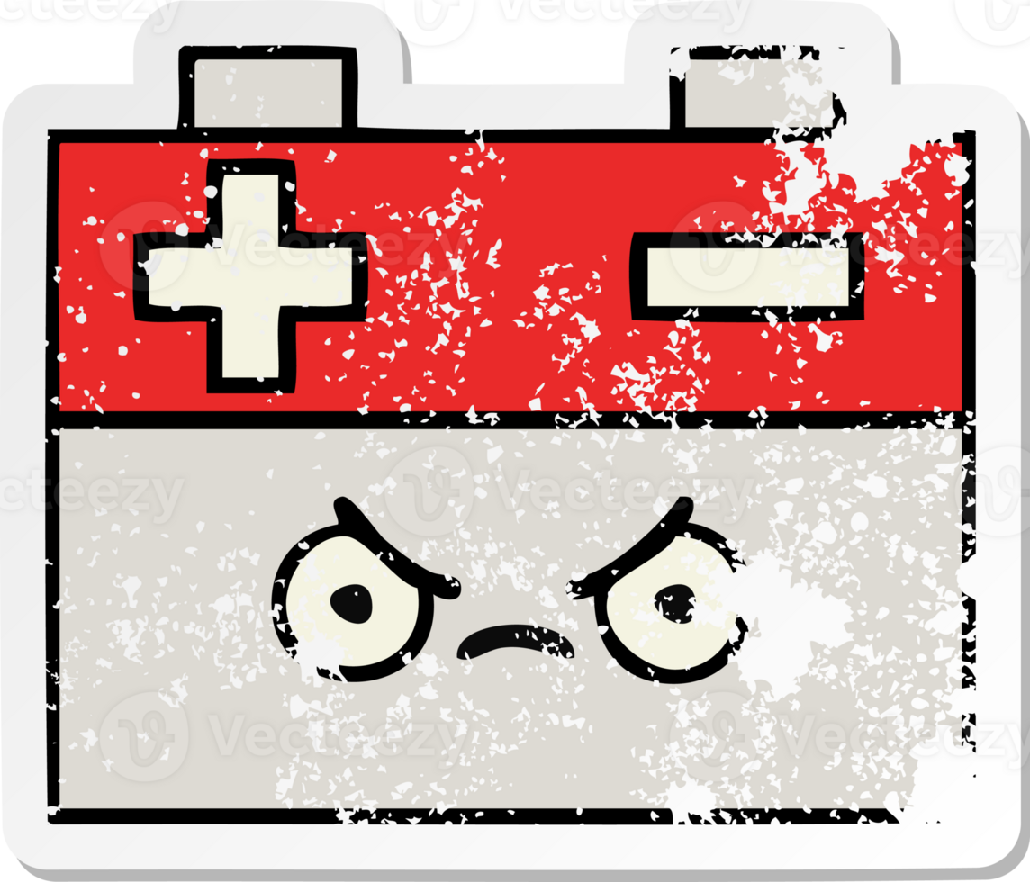 distressed sticker of a cute cartoon car battery png