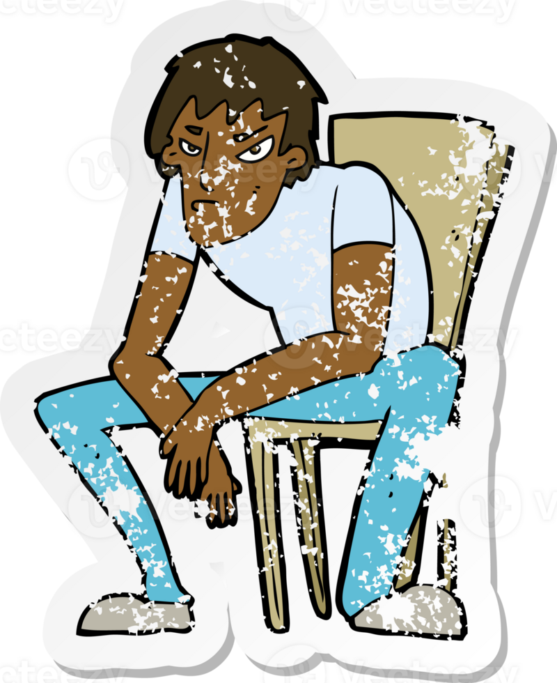 retro distressed sticker of a cartoon dejected man png