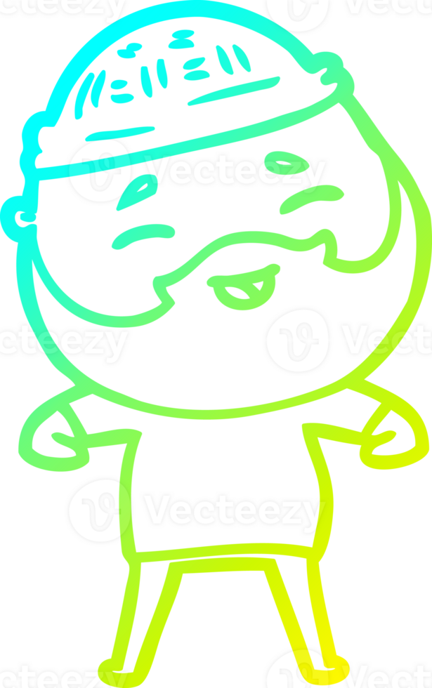 cold gradient line drawing of a cartoon happy bearded man png