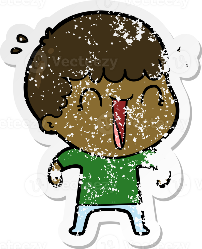 distressed sticker of a laughing cartoon man png