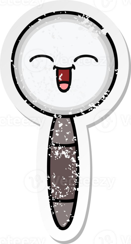 distressed sticker of a cute cartoon magnifying glass png