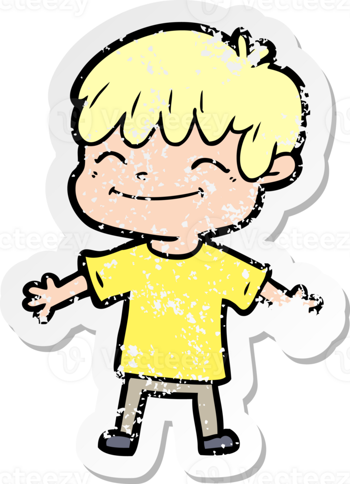 distressed sticker of a cartoon happy boy png