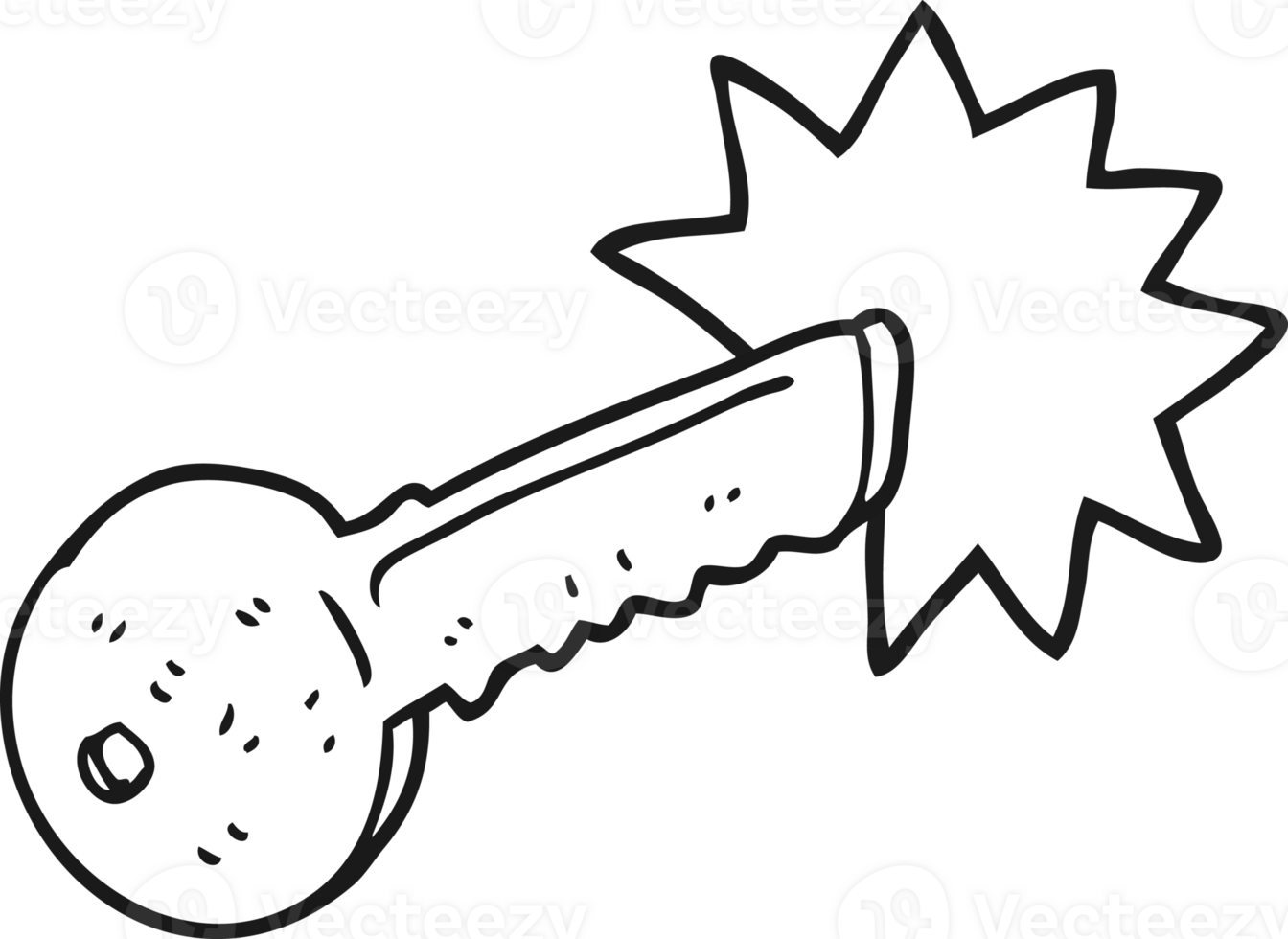hand drawn black and white cartoon door key png