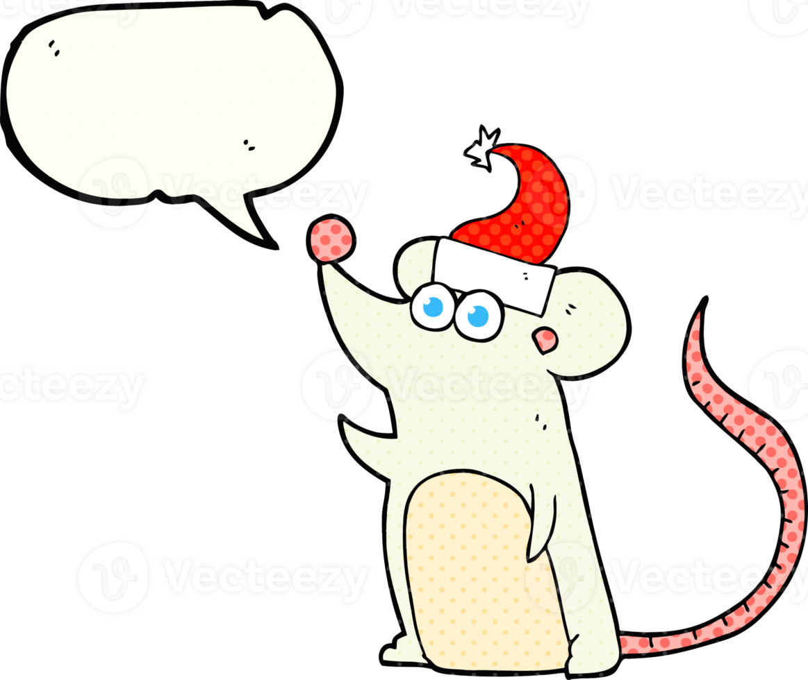 hand drawn comic book speech bubble cartoon mouse christmas hat png