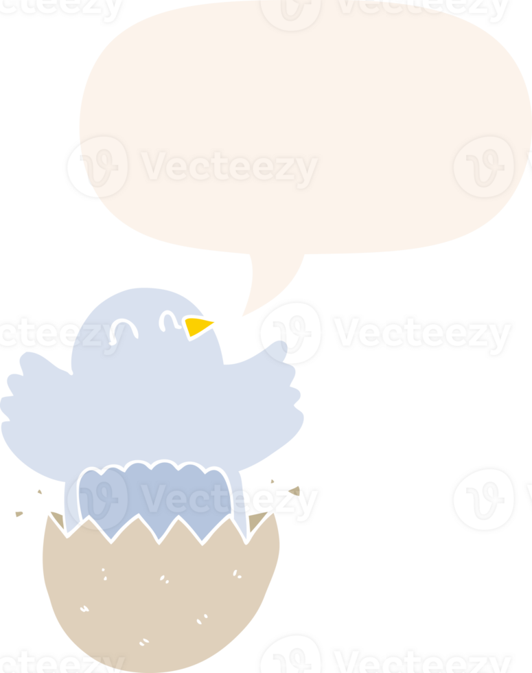 cartoon hatching chicken with speech bubble in retro style png