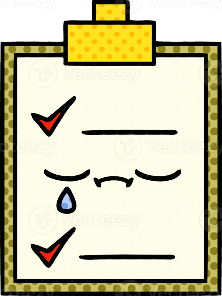 comic book style cartoon of a check list png