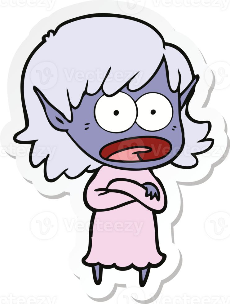 sticker of a cartoon shocked elf girl png