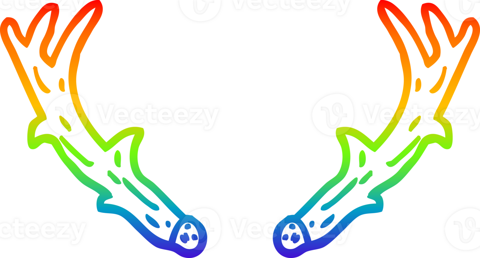rainbow gradient line drawing of a cartoon antlers png