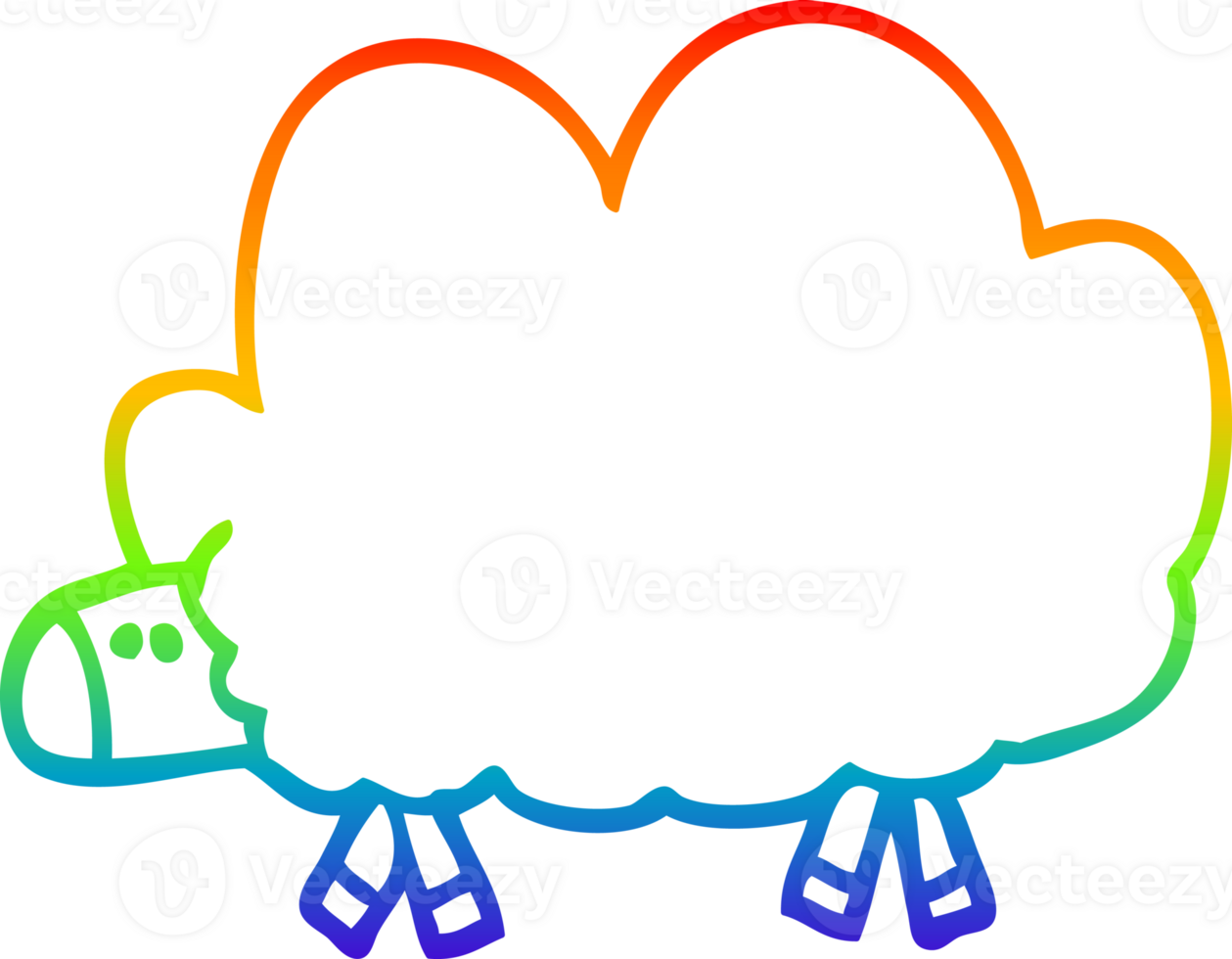 rainbow gradient line drawing of a cartoon black sheep png