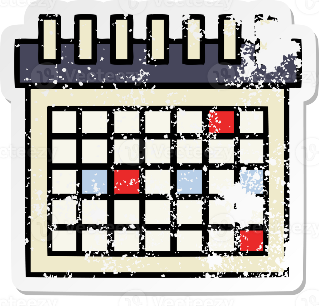 distressed sticker of a cute cartoon work calendar png