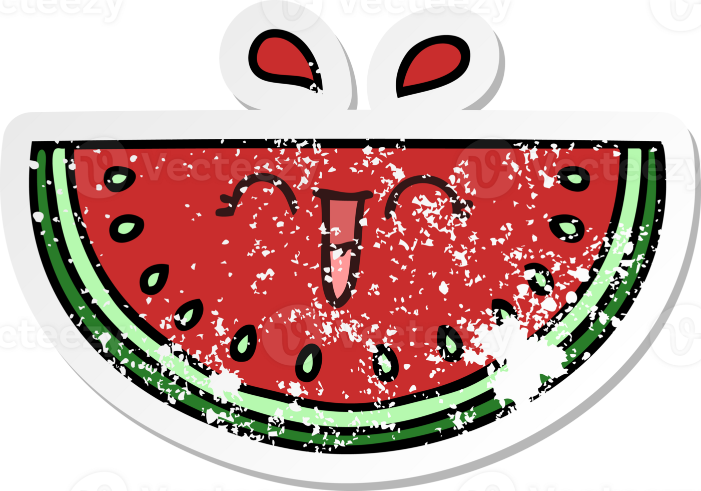 distressed sticker of a quirky hand drawn cartoon watermelon png