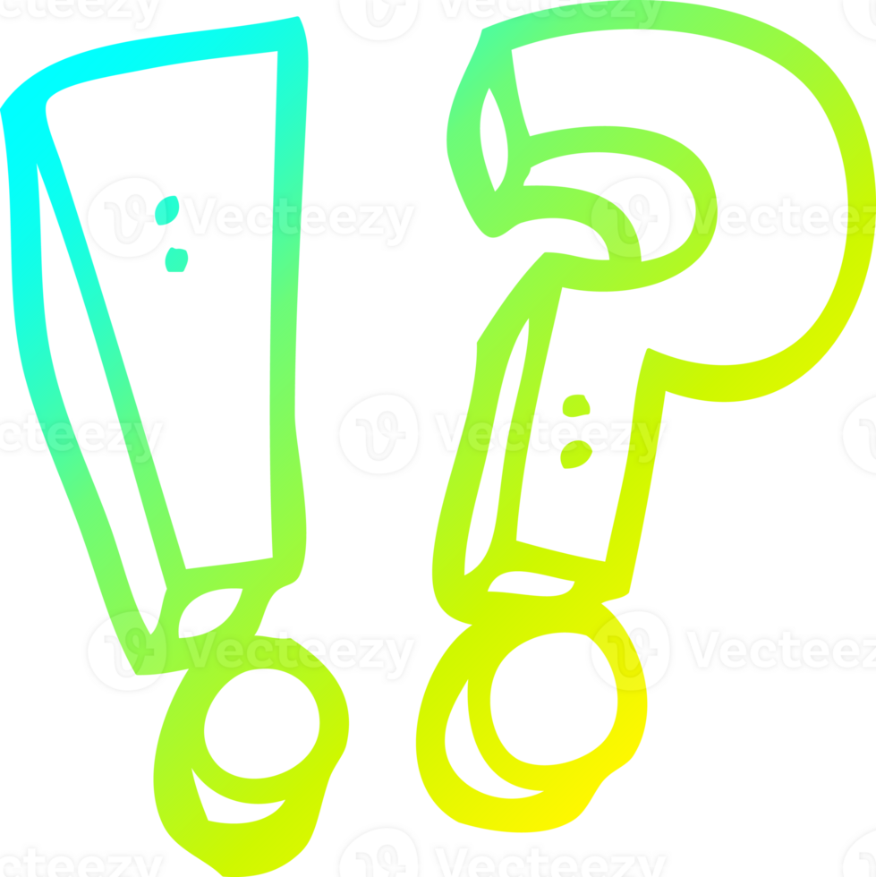 cold gradient line drawing of a cartoon question mark and exclamation mark png