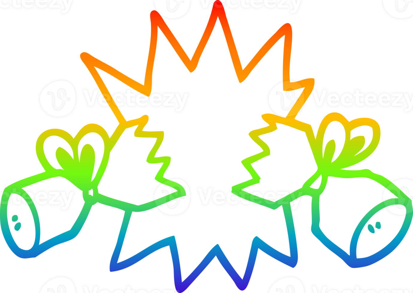 rainbow gradient line drawing of a cartoon cracker png