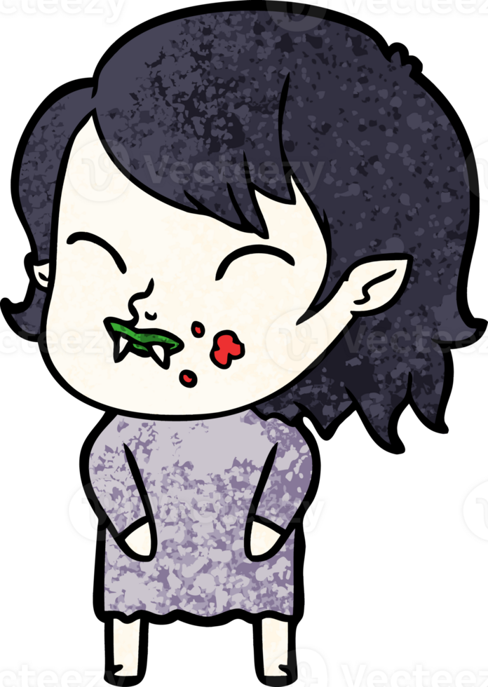 cartoon vampire girl with blood on cheek png