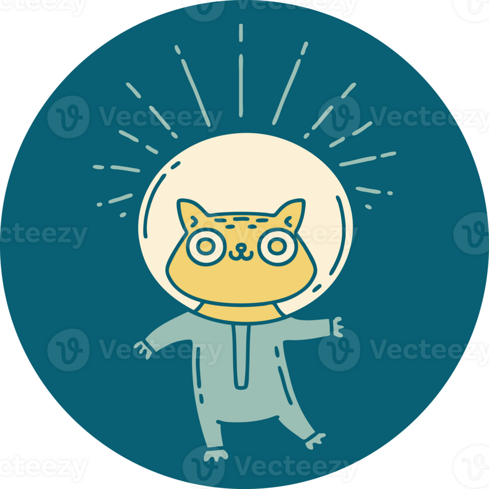 icon of a tattoo style cat in astronaut suit png